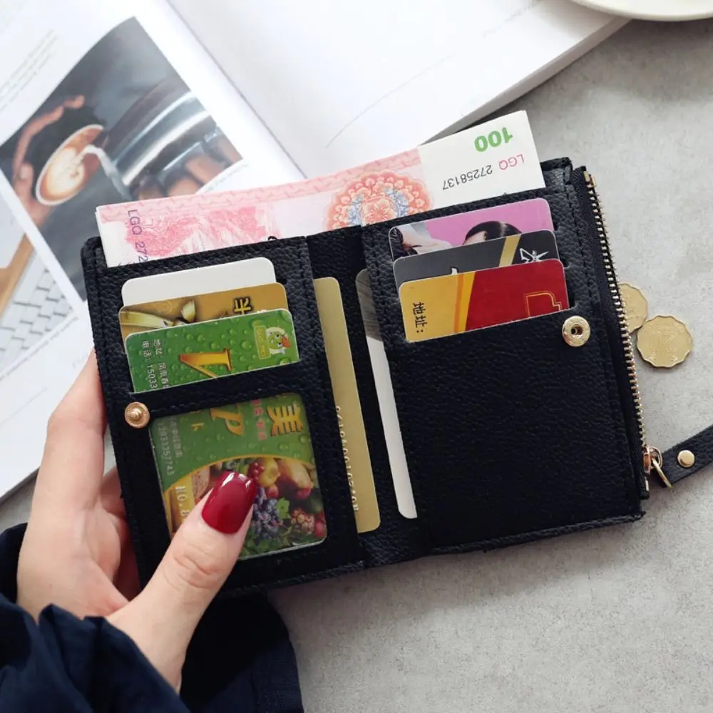 Elegant PU Leather Retro Cherry Wallets Card Bag Portable Short Clutch Bag Coin Purse Korean Style Zipper Change Bag Female