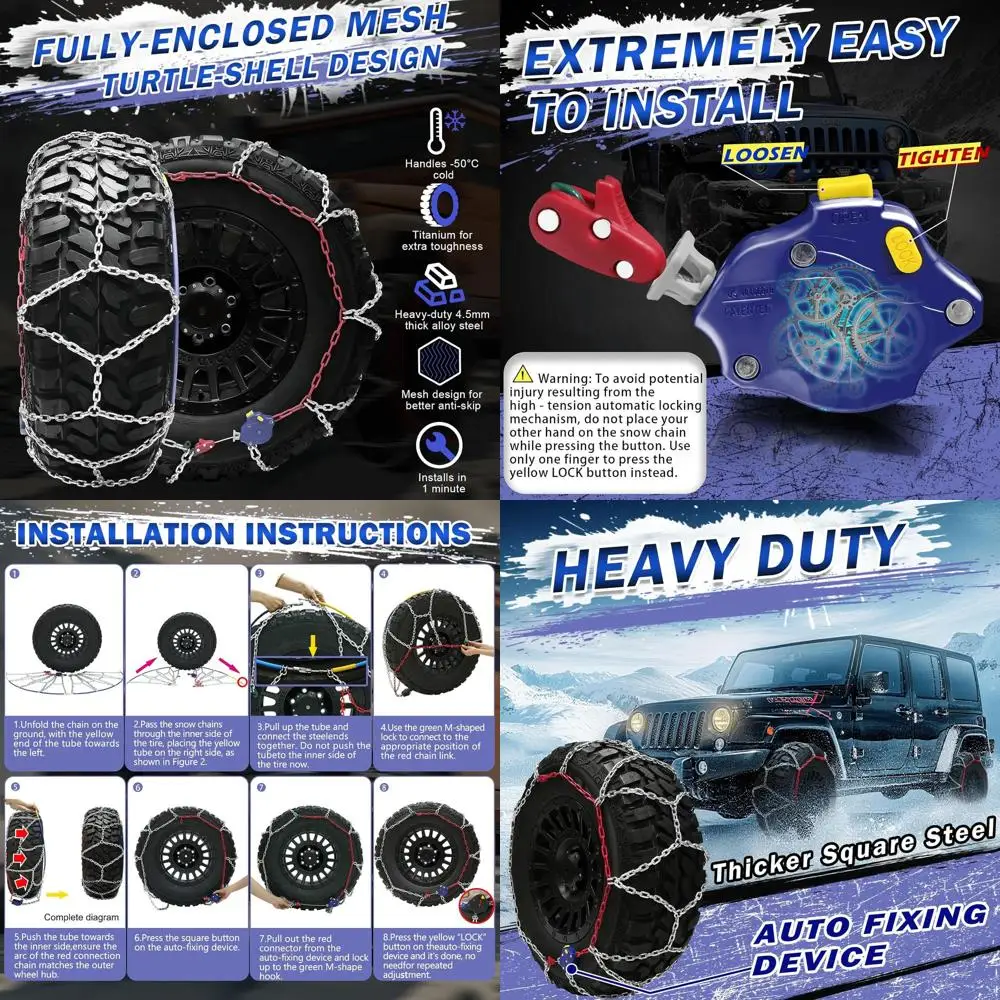

Снежные цепи с автоматическим фиксатором, сверхмощные аварийные шины для пикапов и внедорожников, простая установка, набор из 2 шт. (HYR-B)
