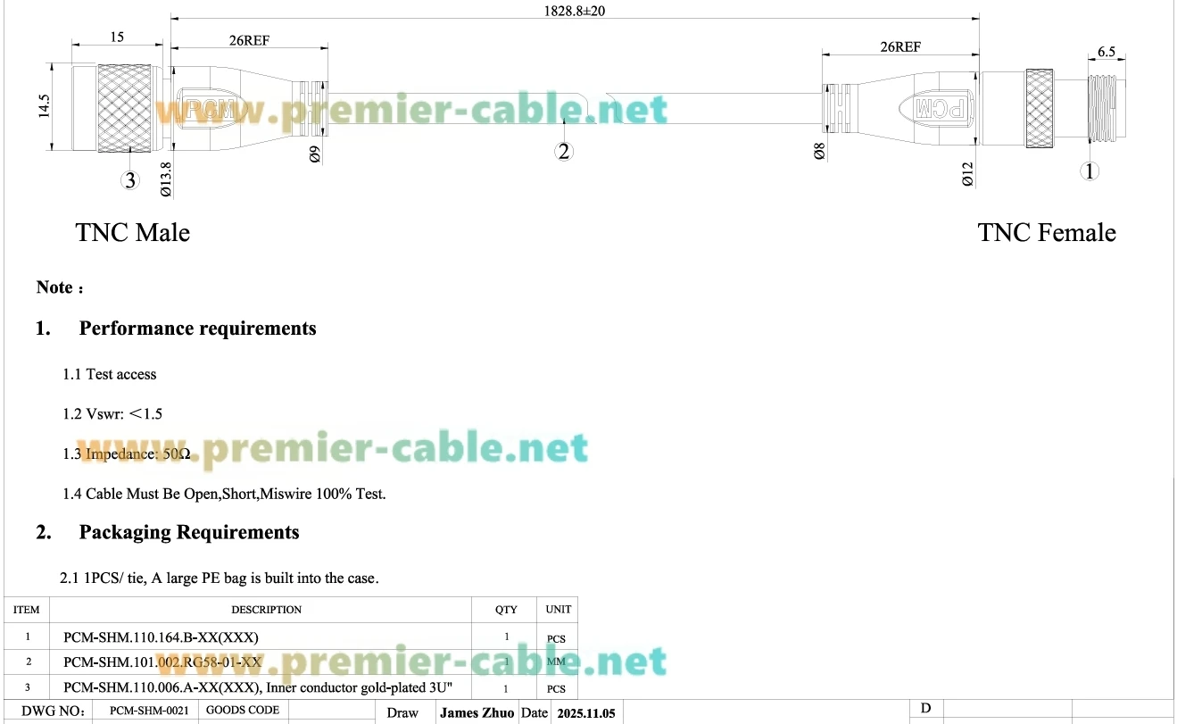 TNC-Stecker auf TNC-Buchse RG58 Koaxialkabel 50 Ohm Verlustarmes HF-Koaxialkabel für Antennen, Amateurfunk, CB-Funk, GPS, WLAN, 4G LTE – Detail 1
