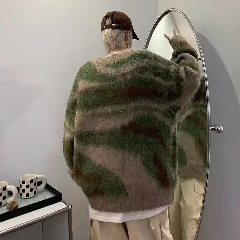 

Американский ретро полосатый свитер, мужской осенний корейский ленивый модный брендовый трикотаж, джет, повседневный, удобный