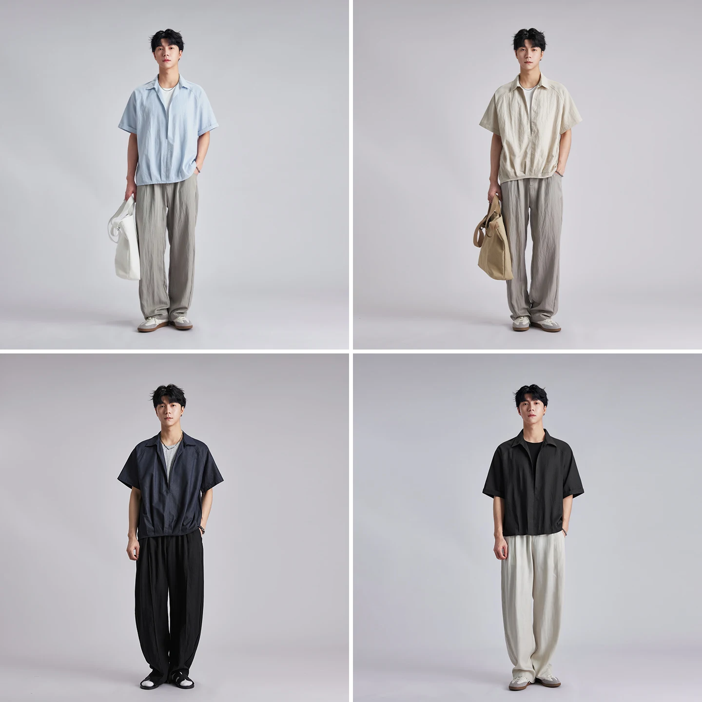 Fashion Men's Lyocell Fake Two-Piece Pullover Shirt 2026 Summer Raglan Lapel Retro Casual Commuter Short Sleeve
