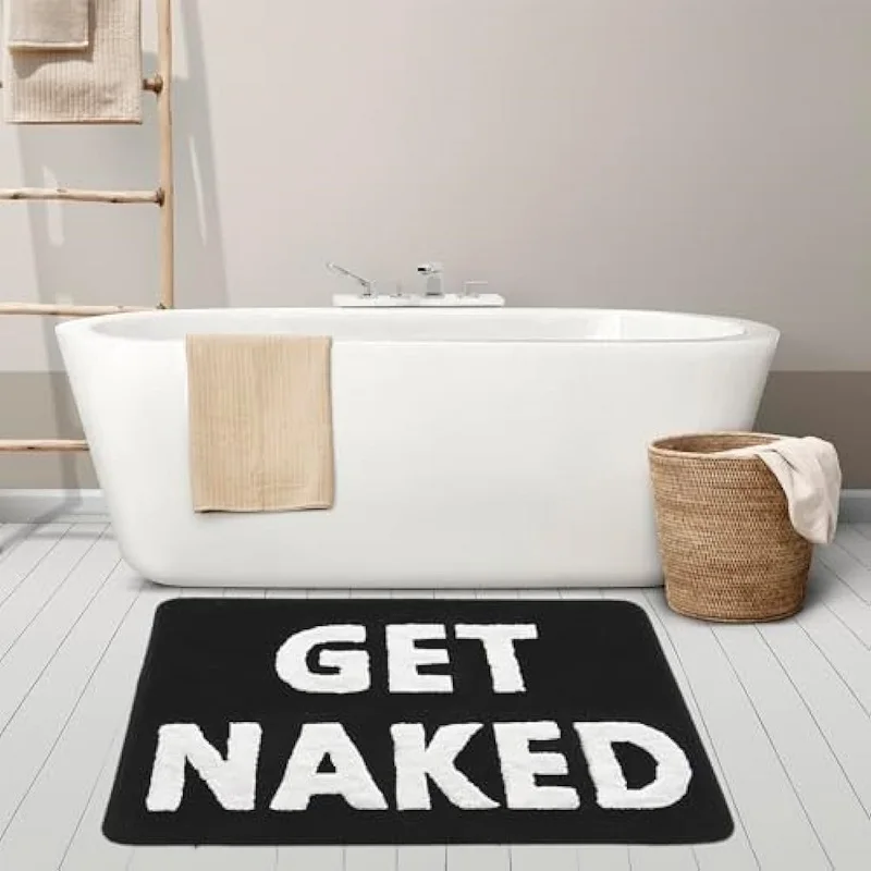 

Black White Cute Get Naked Bathroom Mats Bathtub Rugs 40x60cm/50x80cm Tufted Shower Mats for Apartment Decor Carpet Doormat
