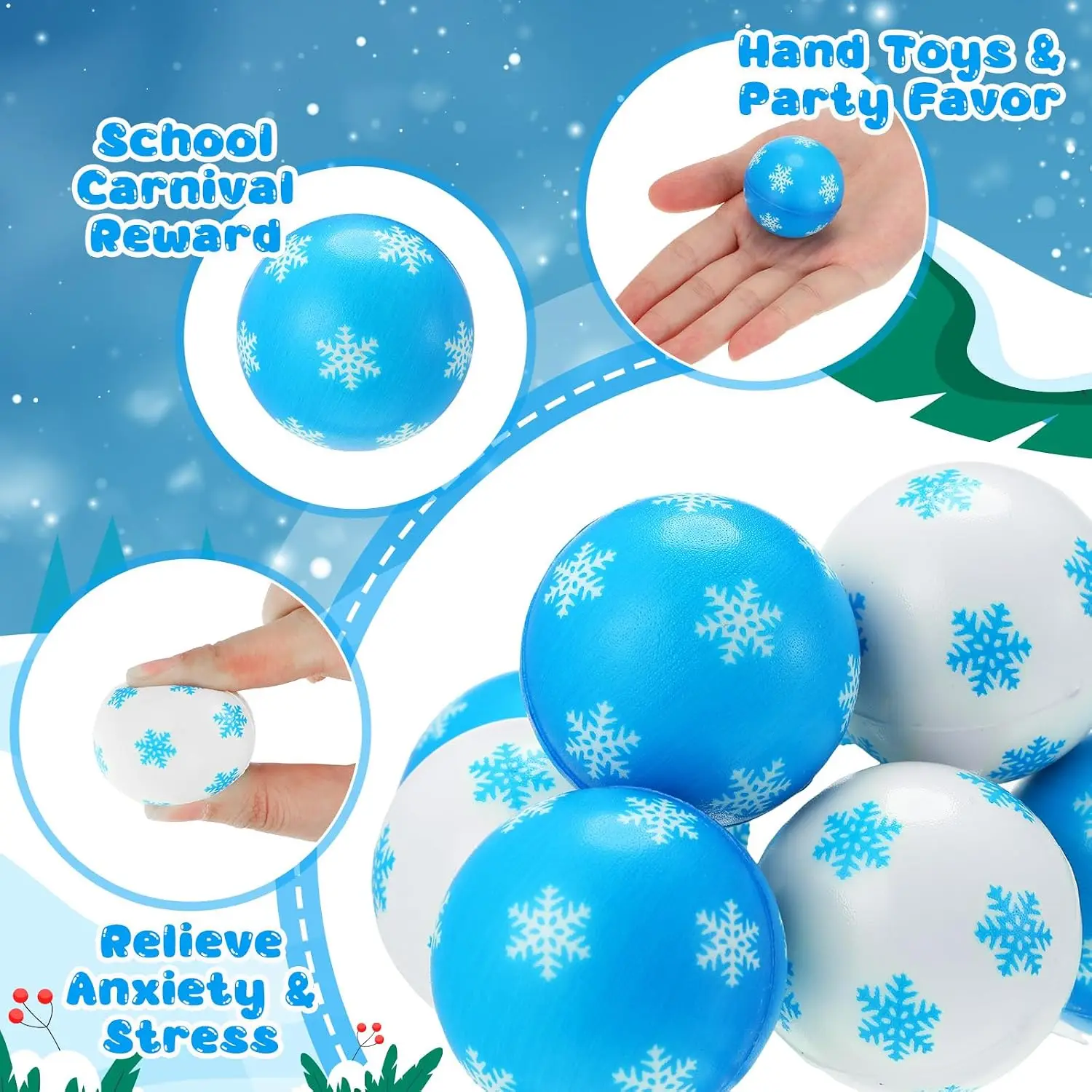 160 Pcs Christmas Winter Snowflake Stress Ball Bulk, Winter Party Favors