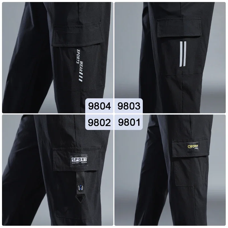 Men Casual Running Sweatpants Gym Jogging Tight Trousers with Multiple Pockets Quick Dry Thin Training Sports Clothes