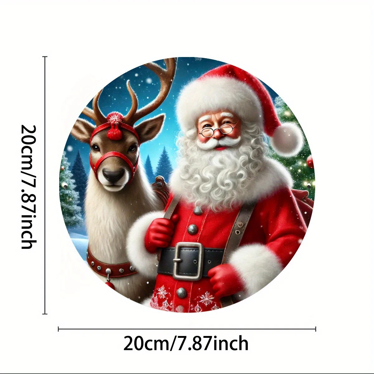 7.8x7.8inch (20x20cm) 2D Flat Printed Metal Signage, Santa and Reindeer Theme Decoration Perfect for Christmas Decorations, Cave