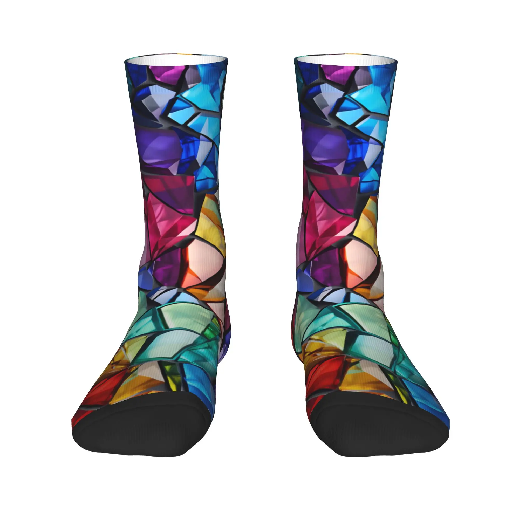 Rainbow Gradient Glass Art Stockings Men  Socks Comfortable Gothic Socks Autumn Running Anti Bacterial Custom Socks Gift
