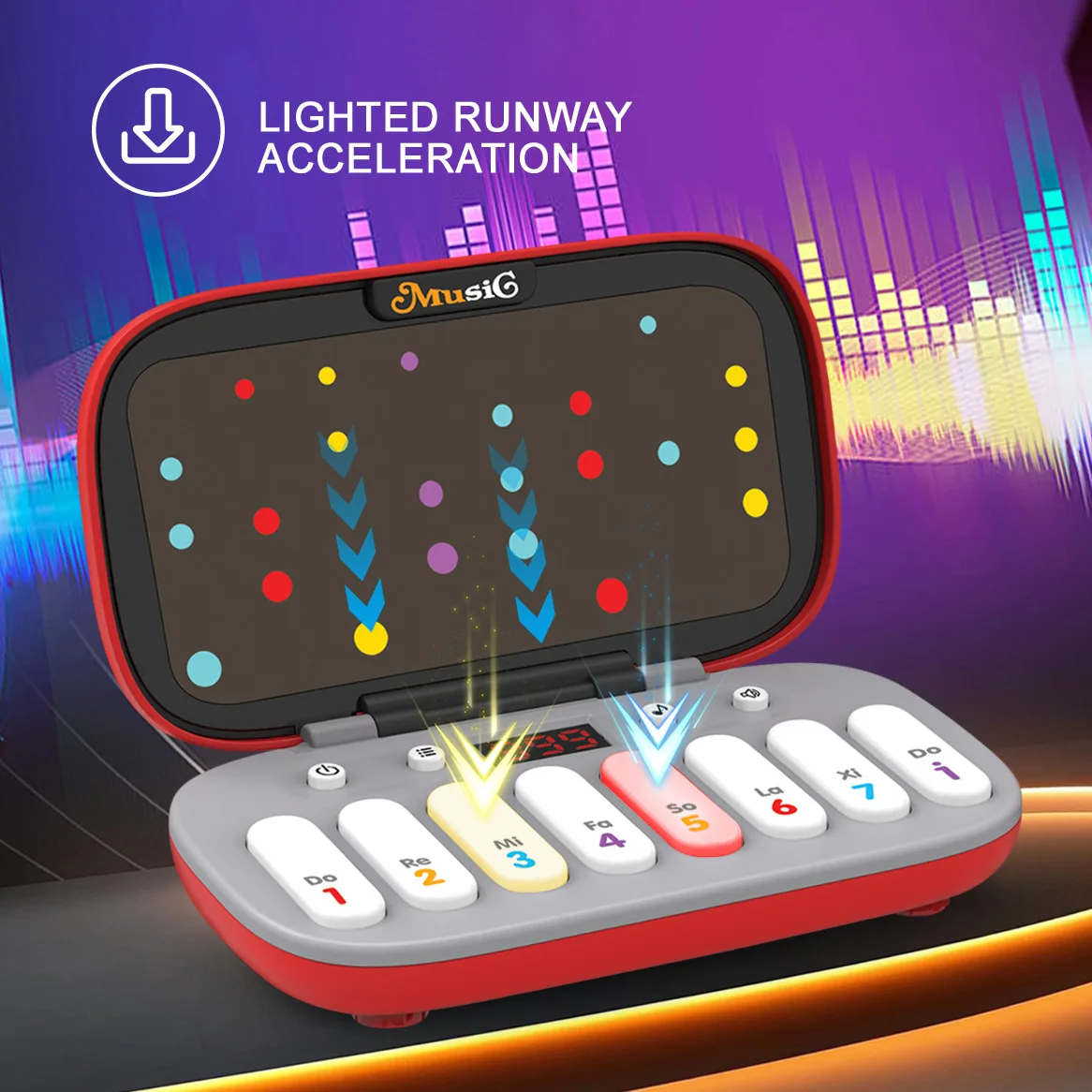 Montessori Educational Sensory Toy Electronic Music Rhythm Puzzle Game Machine Pocket Travel Light Up Fast Push Electronic Organ