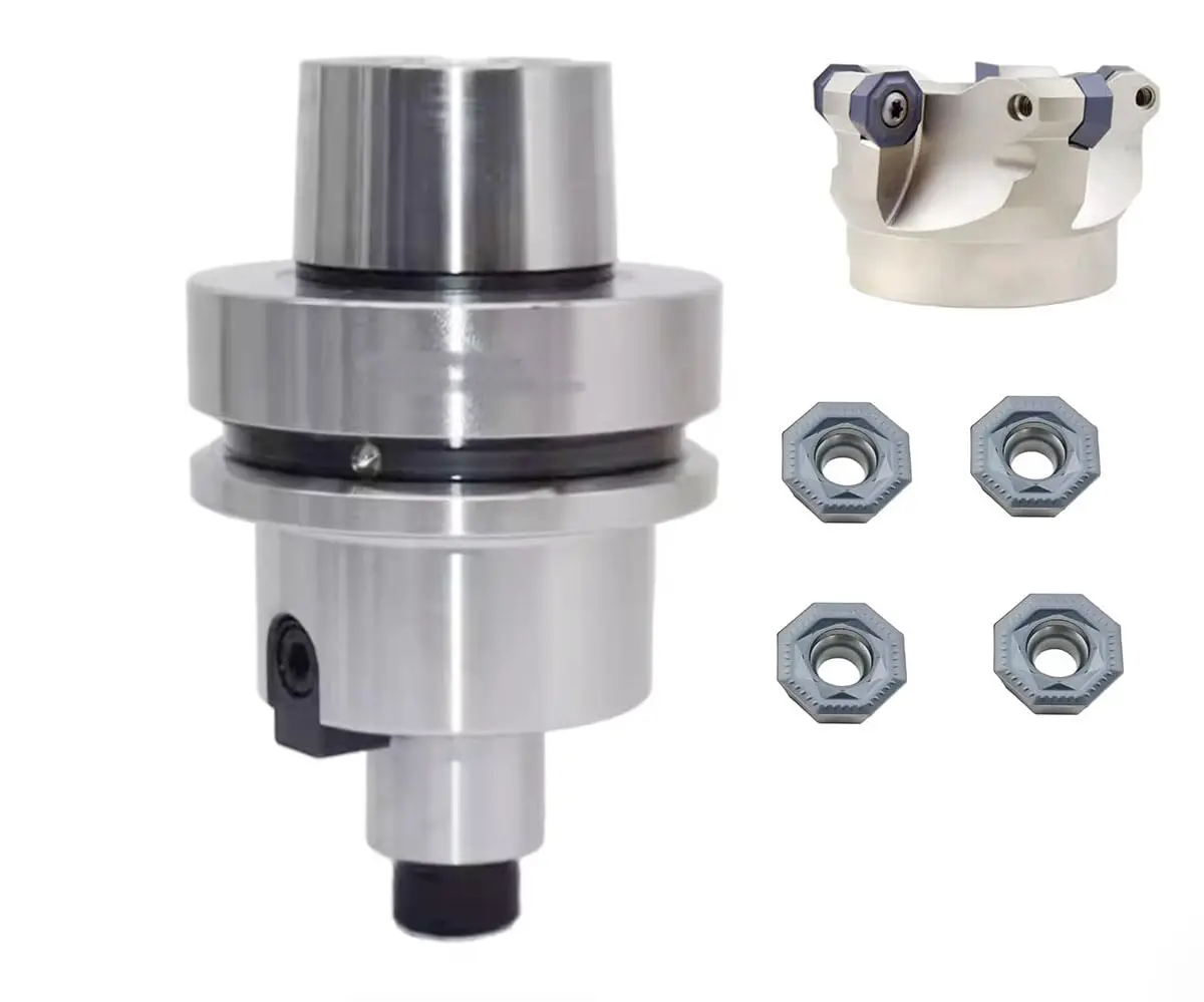 CNC Fast Feed Milling Cutter Set HSK63F FMB22 50 OD06 63 22 4T 63mm Diameter 4 Edges 20pcs ODMT060508 Inserts