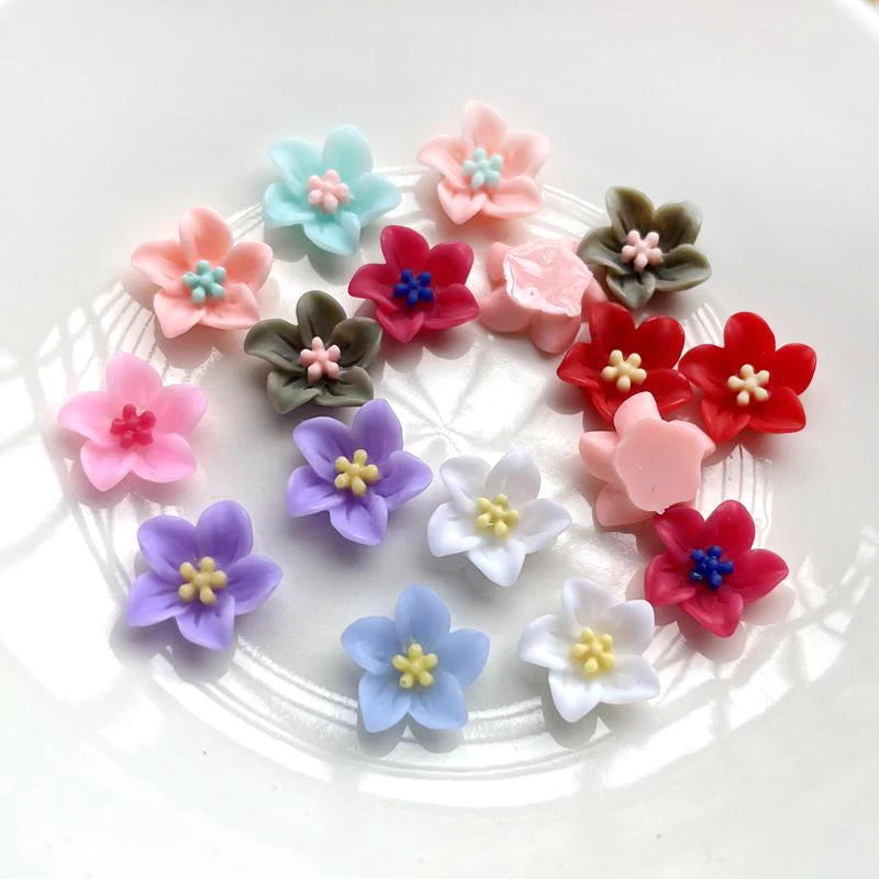 200pcs 13mm Resin Lily Flower Flat Back Cabochon Flower Manicure Charms DIY Cell Phone Decor Scrapbook Crafts Supplies