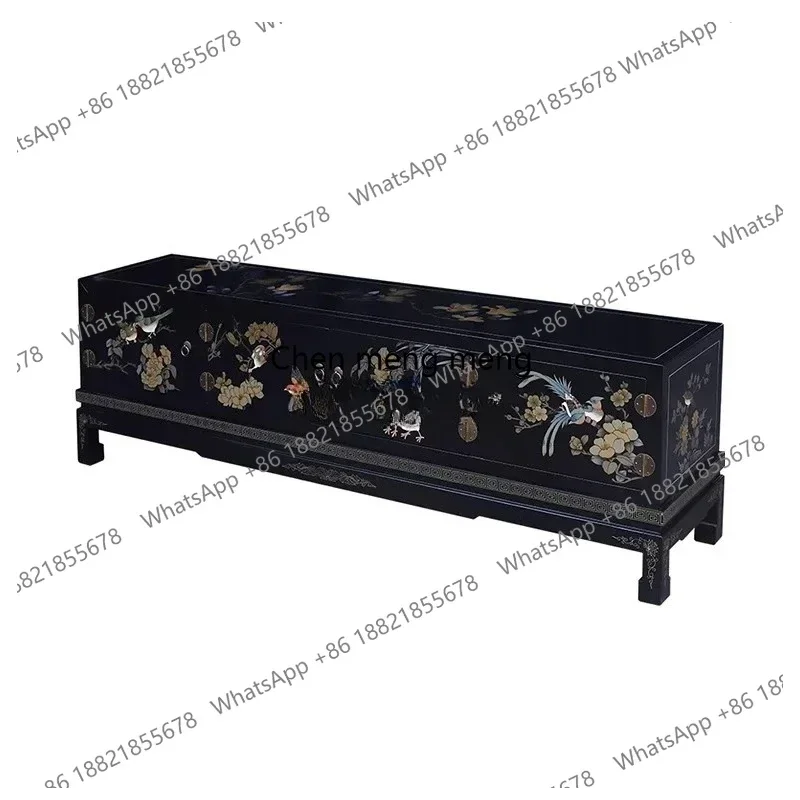 

D182New Chinese-style solid wood painted TV cabinet, living room against the wall storage floor cabinet