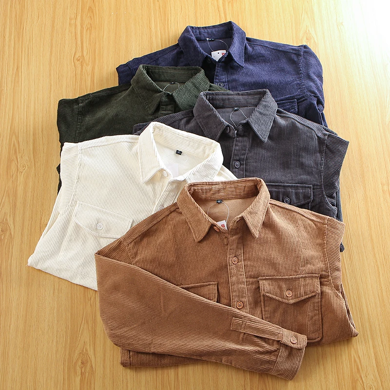 

100% Cotton Corduroy Shirt Men's Casual Loose Fit Color Workwear Shirt Quality Assurance Autumn Fashion Youth Style