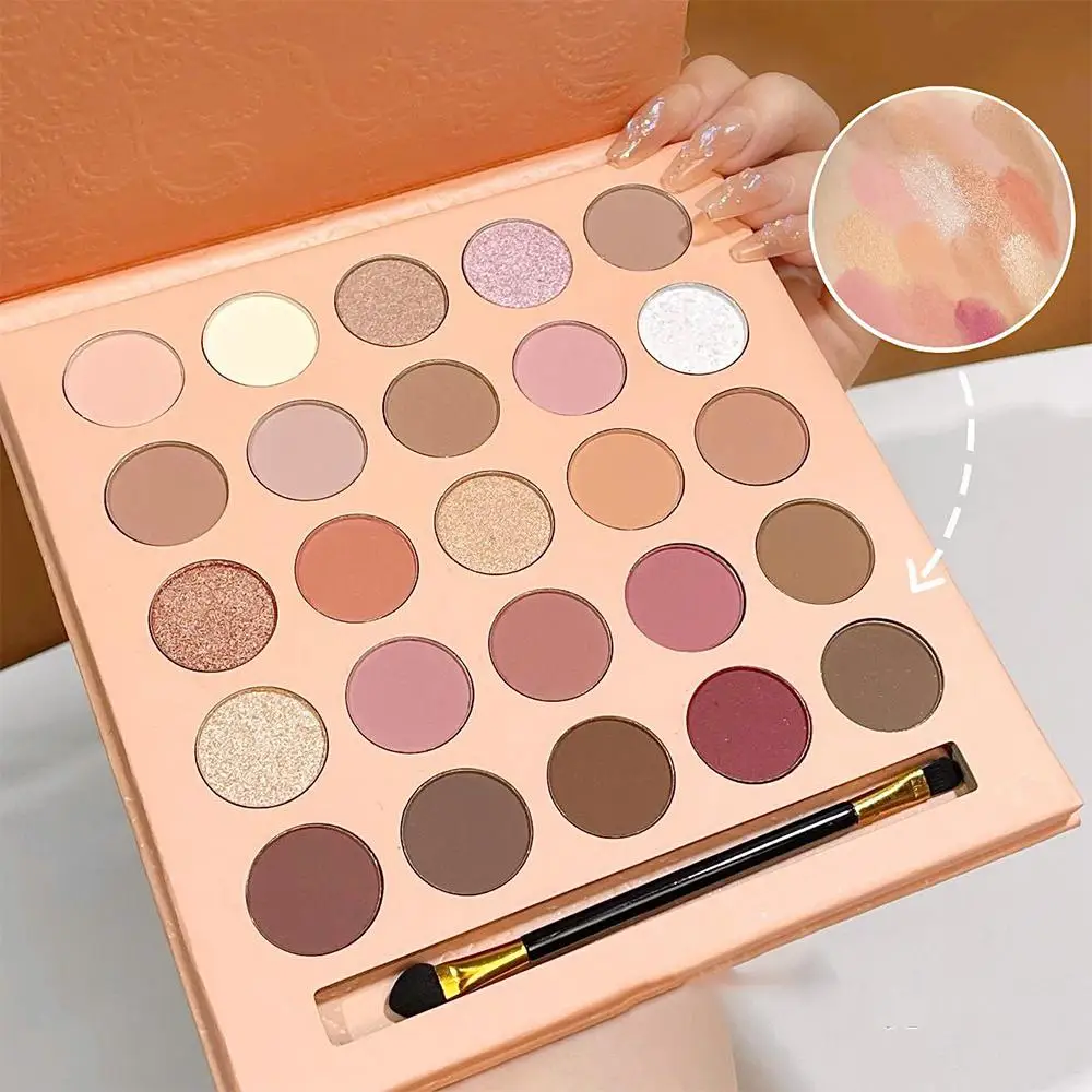 Placa de sombra de ojos con pincel, 25 colores, mate brillante sombra de ojos, paleta de sombras de ojos de larga duración, maquillaje de ojos de Color tierra