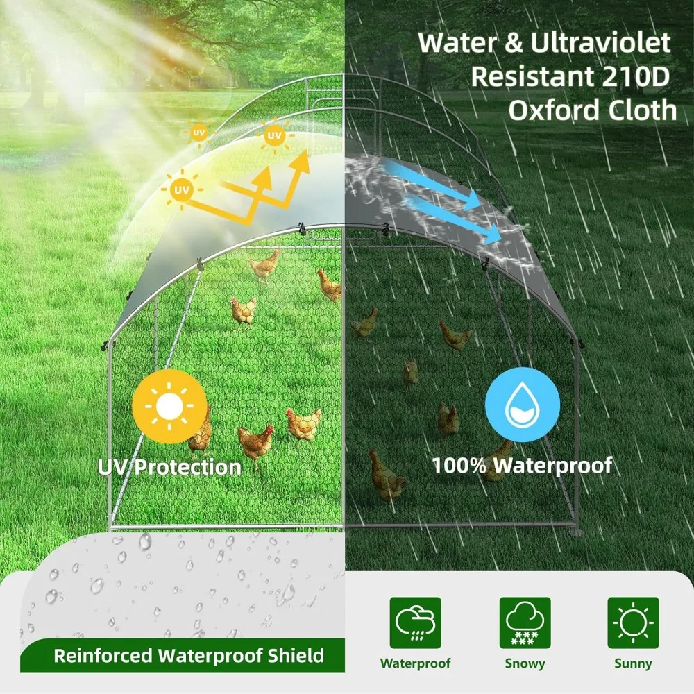 Grande galleria in metallo per polli, gallina, coniglio, anatra, con copertura impermeabile per cortile esterno con gabbia per pollame, Dom