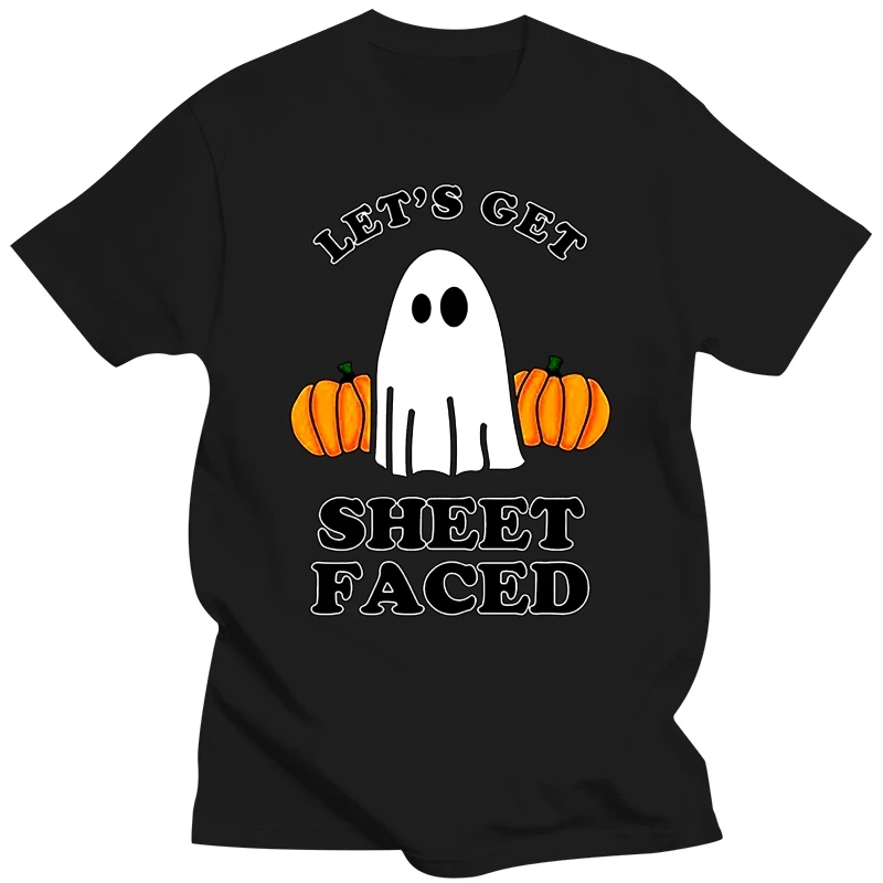 2019 New Summer Cool Tee Shirt Fashion Lets Get Sheet Faced Halloween Ghost Scared Pumpkin T-Shirt Cotton T-shirt