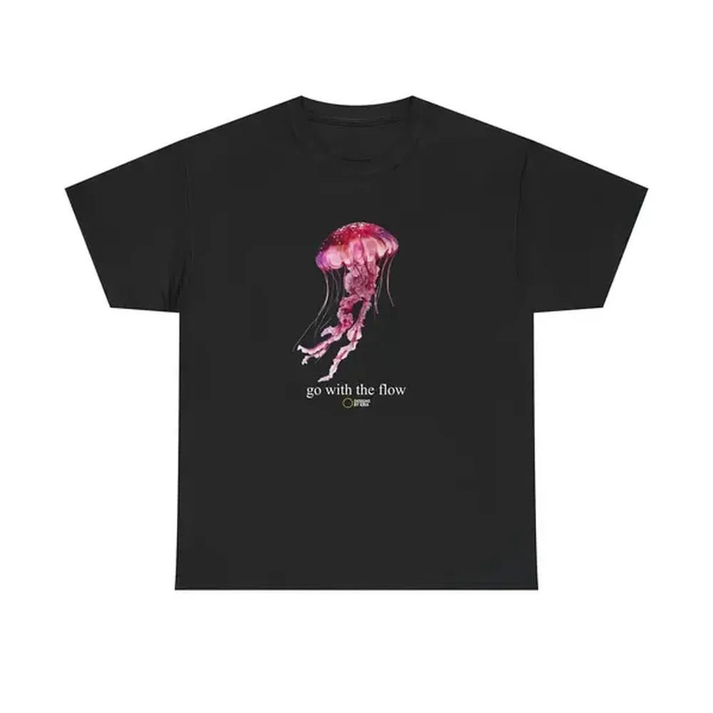 Go With the Flow Jellyfish T-Shirt | Graphic Jellyfish Unisex Heavy Cotton Tee