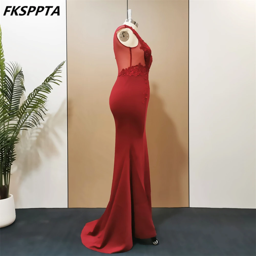 Wholesale Burgundy Long Dress Evening Newest Appliques Elastic Satin Mermaid Women Formal Gowns Robe De Soiree In Stock