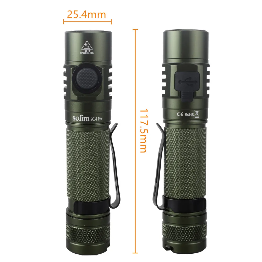 Sofirn-USB C Lanterna Recarregável, Azul Roxo Anduril, Tocha, SST40, LED, 18650, SC31Pro, 2.0, 2000LM, Cor Vermelha