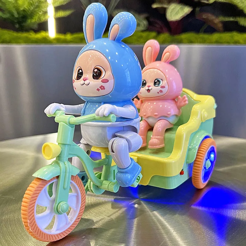 Triciclo eléctrico para montar con conejo de dibujos animados de juguete para niños, nueva bicicleta musical para bebés de 0 a 3 años