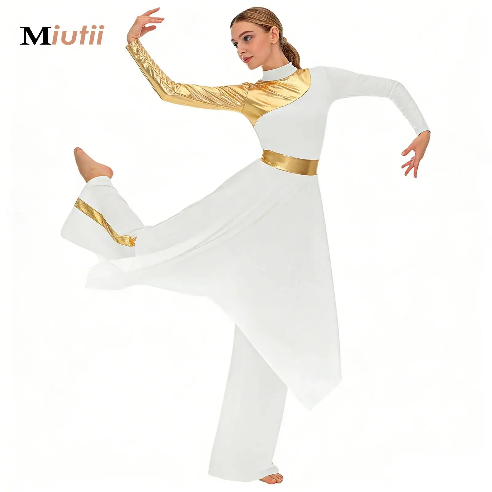 

Women Church Modern Dancewear Christian Worship Liturgical Praise Dance Tunic Dress Stage Performance Costume Choir Robe+Pants