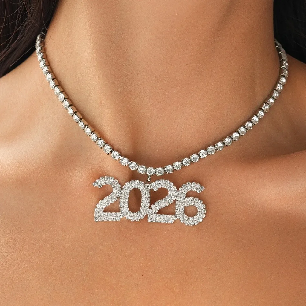 العصرية الجمالية 2026 مجوهرات البدلة حجر الراين مبالغ فيها سنة جديدة سعيدة أقراط لامعة قطرة طويلة 2026 قلادة الفتيات