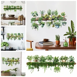 Green Vine Dill Leaves Flower Hanging Basket Wall Stickers Bedroom Dining Living Room Kitchen Green Plant Home Decor Wall Decals