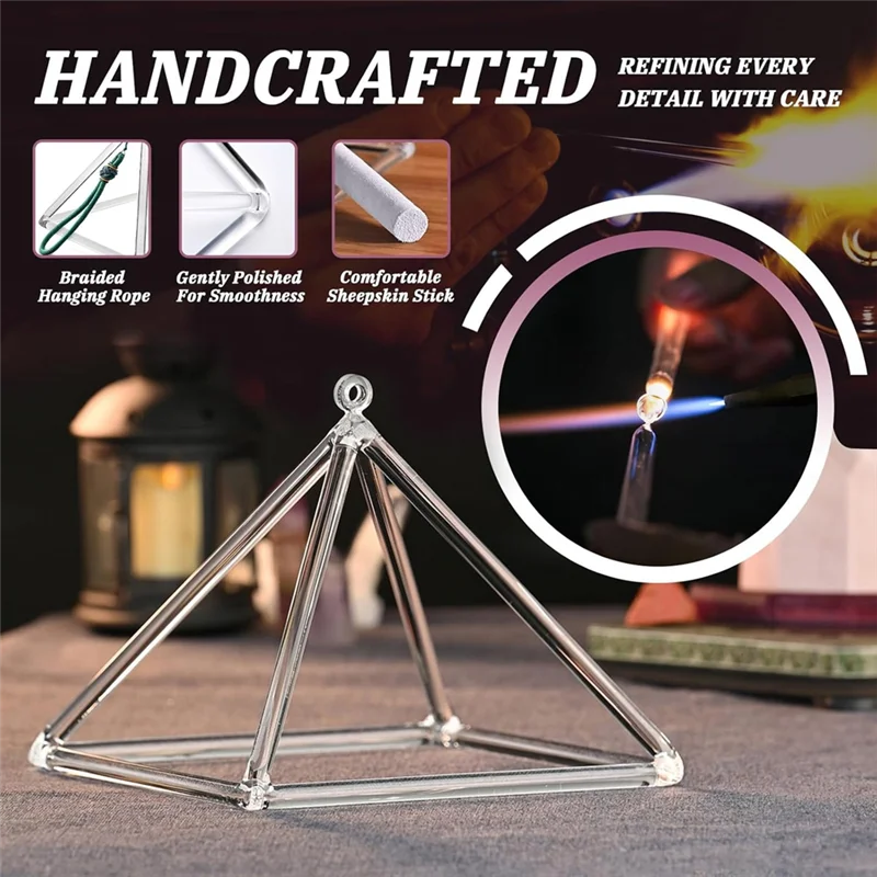 

AT21-8 Inch Crystal Geometric Tripod, Yoga Meditation Pyramid With Wind Chime Percussion Features