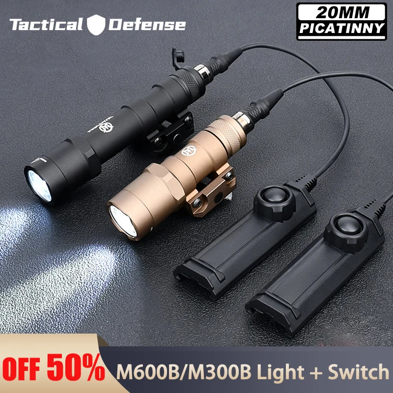 Wadsn M600 M600B Powerful Tactical Flashlight with Dual Function Switch M300B Rifle Gun Hunting Weapon Scout Torch Fit 20mm Rail