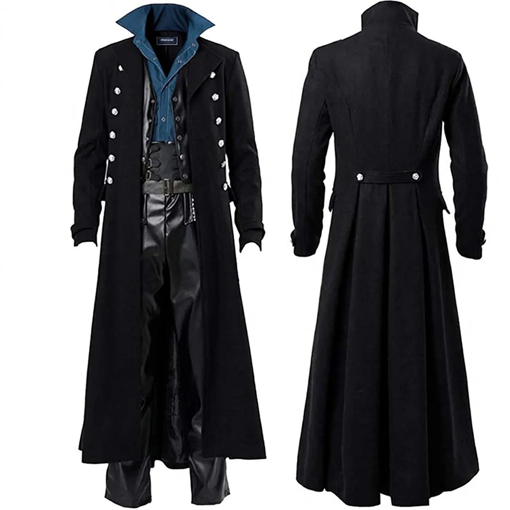 

Men's Steam Punk Vintage Jacket Gothic Victorian Era Frog Coat Uniform Halloween Costume Retro Style Frog Design Victoria Period