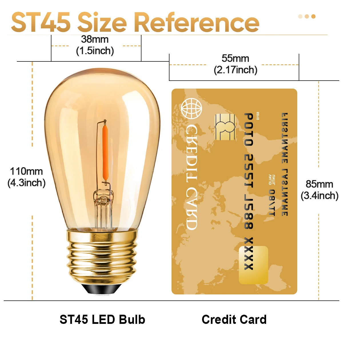 Bombilla Led ámbar S14 E27 de repuesto, lámpara de filamento de 1W, 220 K, color blanco cálido, Estilo Vintage, para interior y exterior, 2200 V