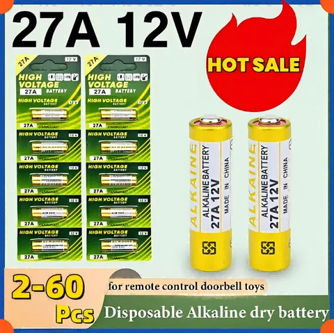 NEW2-60PCS 12V 27A 건식 알카라인 배터리 A27 배터리 27AE 27MN A2 L828 K27A 원격 제어 게임 패드 손전등 초인종 완구
