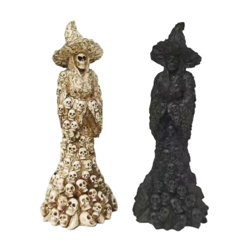 Halloween Hexe Skelett Statue Harz Gothic Desktop Dekor Figur für Kaminsims und gruselige Home Display Art 3XUF – Detail 1