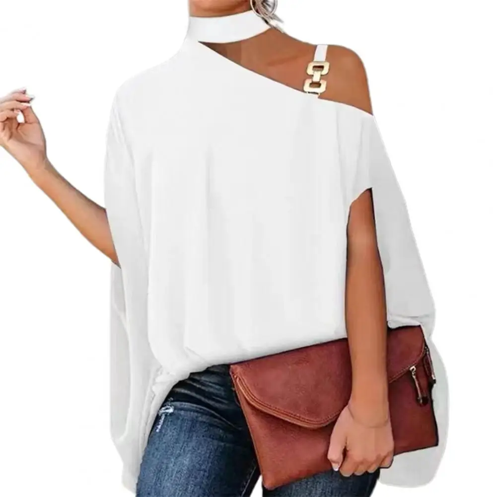 High Collar Women Blouse Cloak Pullover Baggy Batwing Sleeve Blouse Top Oblique Shoulder Casual Top