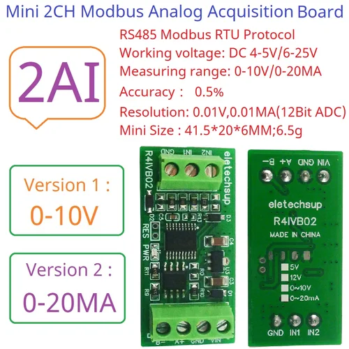 Imagen 2 del producto Módulo de colección ADC de 12 bits, corriente de voltaje Modbus RS485 de bajo costo, 4-20mA, 0-10V, PLC, HMI, placa de expansión IO remota analógica