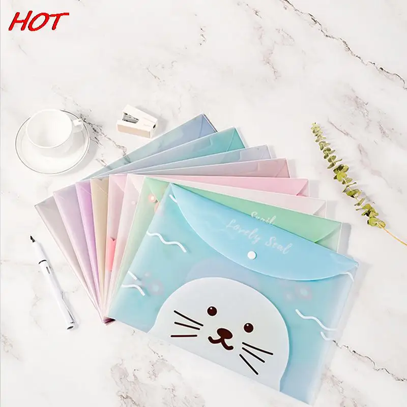 

1*Cartoon Transparent Snap Storage Bag Student Stationery PVC Cute Fresh Waterproof Portable Information Bag Office File A4 Bag