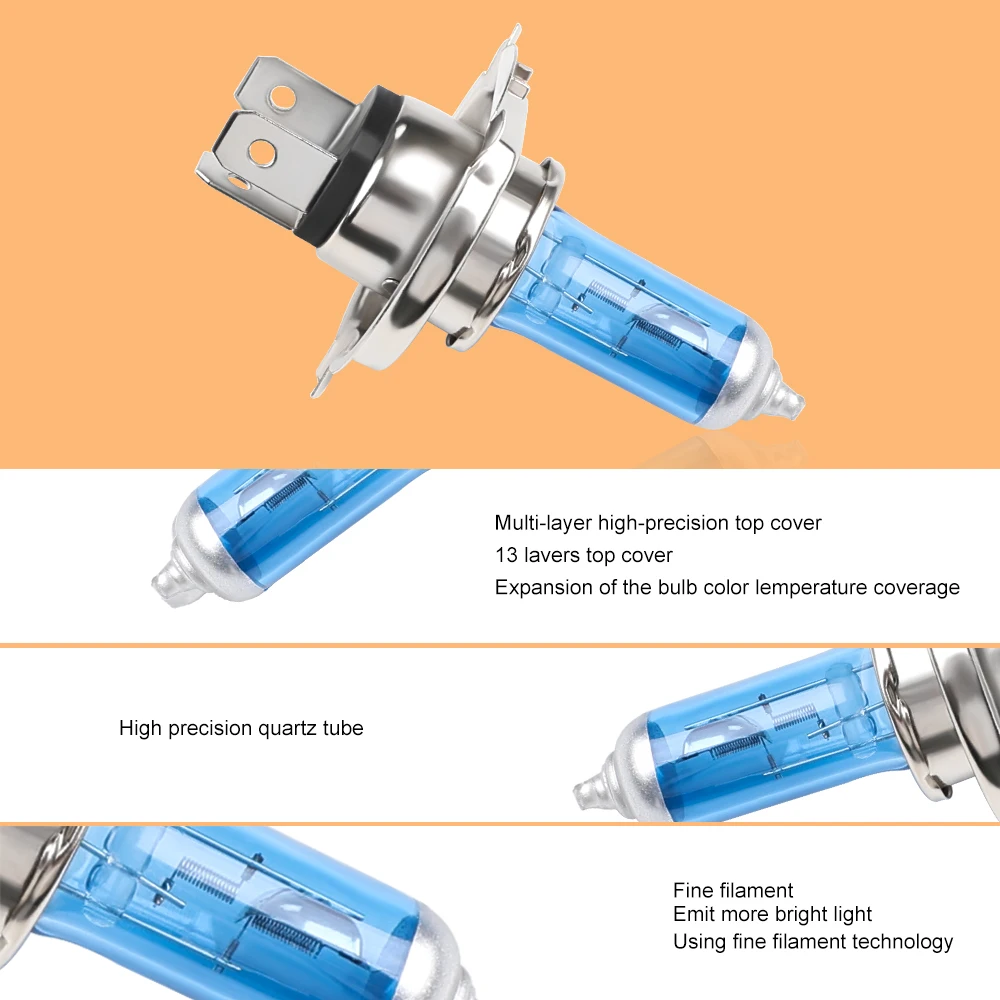 2Pcs/Pair H4 55W 60W Halogen 6000K High Low Beam Light Headlight Bulb Auto P43T H4 6000K DC12V Xenon White Car Fog Lamp