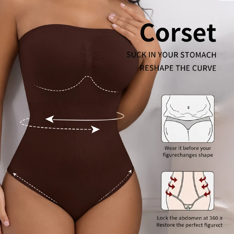 Women Underwear Belly Reducing Shapewear Slimming Lift The Buttocks Tummy Control Sleeveless Seamless Strapless Thong Bodysuit