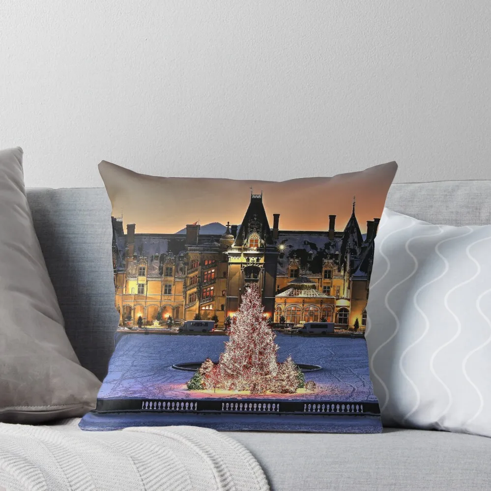 Biltmore Christmas Night All Covered In Snow Throw Pillow Pillow Case Christmas Pillows Aesthetic Christmas Pillow