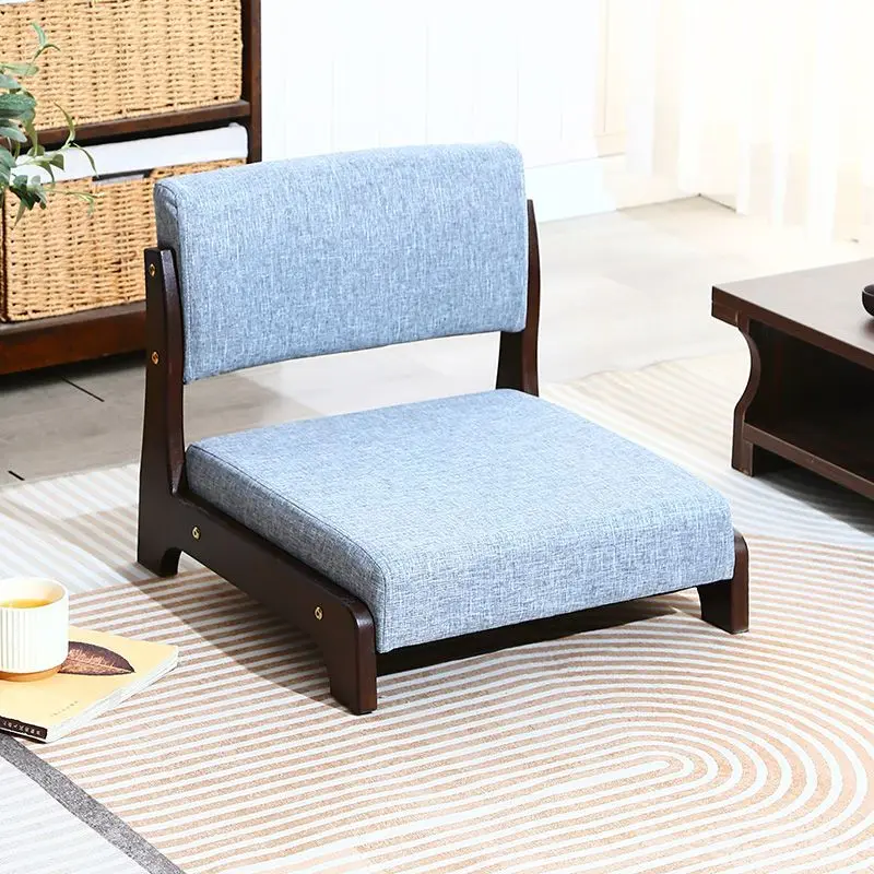 Tatami Small Chair Short Feet Solid Wood Back Chair Floor Sitting Stool Lazy Bay Window