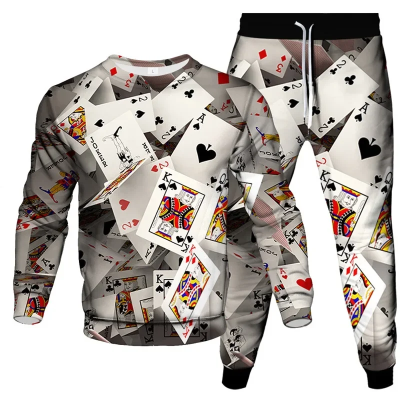 Poker Skull Print Autumn Mens Outfit Casual Tracksuits Vintage ONeck Sweatshirt Jogging Pants Sets Cheap And Fine Man 2 Pcs Suit