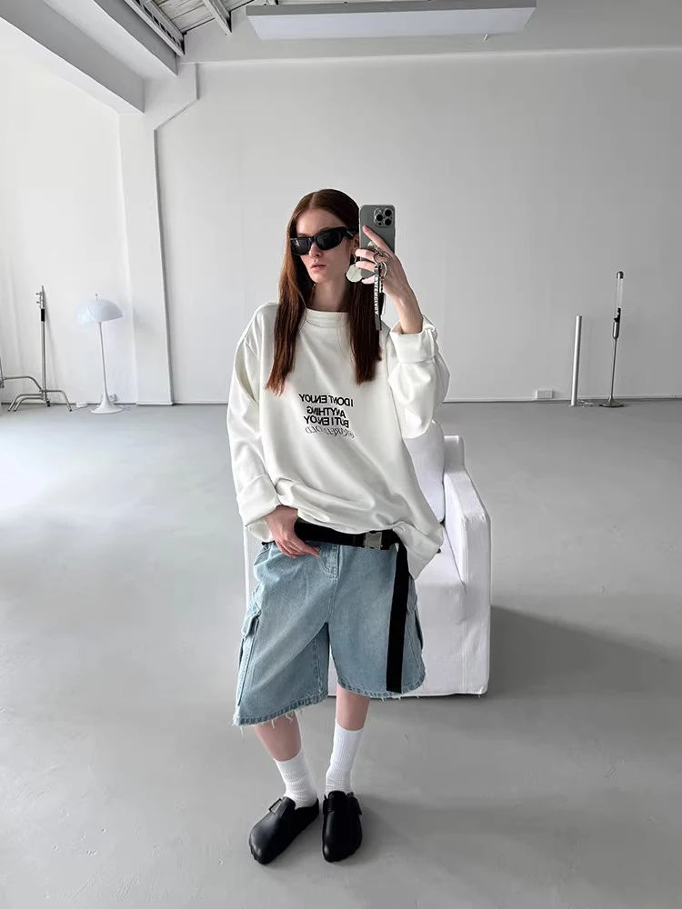 Red dachic 90er Jahre Retro Skater Overs ize Denim Shorts Frauen Männer solide ausgefranste Freund Cargo taschen Baggy Jeans Jorts Y2k Kleidung