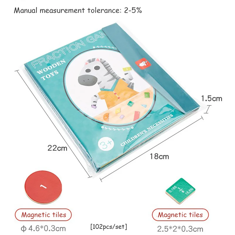 NEW SALE Wooden Magnetic Fraction Puzzle Book - Partitioning Operations Demonstrator For Grade 3+ Math Learning