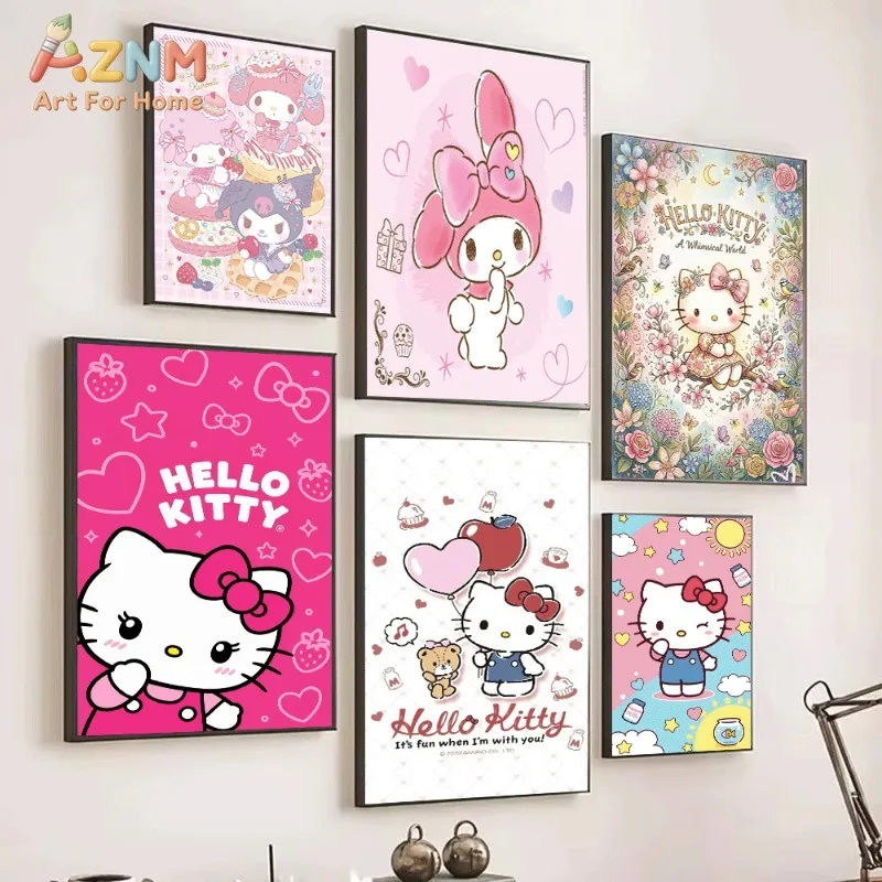 My Melody Kuromi Hello Kitty Sanrio Kawaii Canvas Wall Art Unframed Poster For Girls Room Sweet Cake Aesthetic Bedroom Dorm Wall