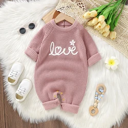 Newborn Baby Rompers Knitted Infant Girls Jumpsuit Long Sleeve Autumn Toddler Clothes 0-18M Overalls Fashion Embroidered Letters