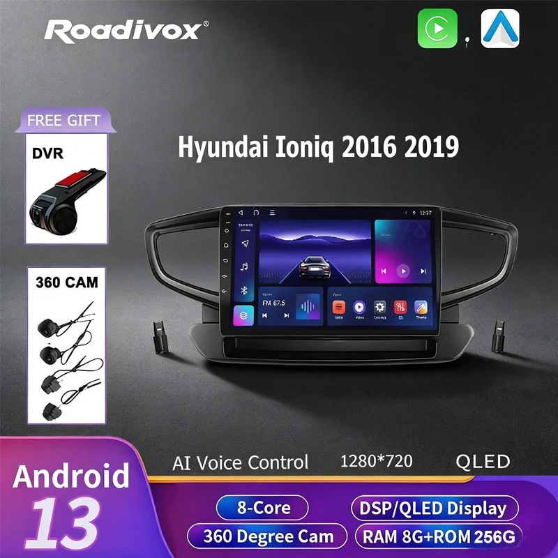 roadivox Android car radio for Hyundai Ioniq 2016 2019 stereo GPS Navigation video Multimedia Player tape recorder carplay