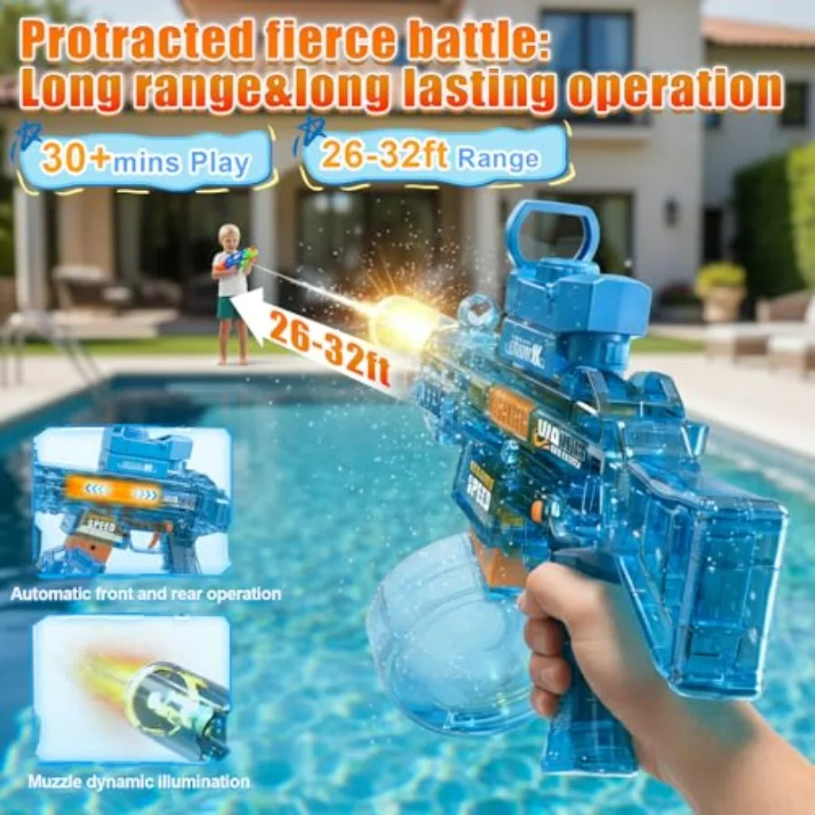 Electric Water Gun for Adults,2 pack Automatic Squirt Watergun pistol with Water spray sound and LED Light, Summer Outdoor Pool