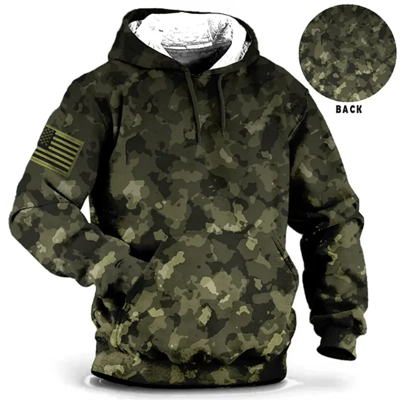 2024 New Camouflage Print Hoodie For Men American Graphic Oversized Pullovers Male Forest Casual Streetwear Hoodies Sweatshirt