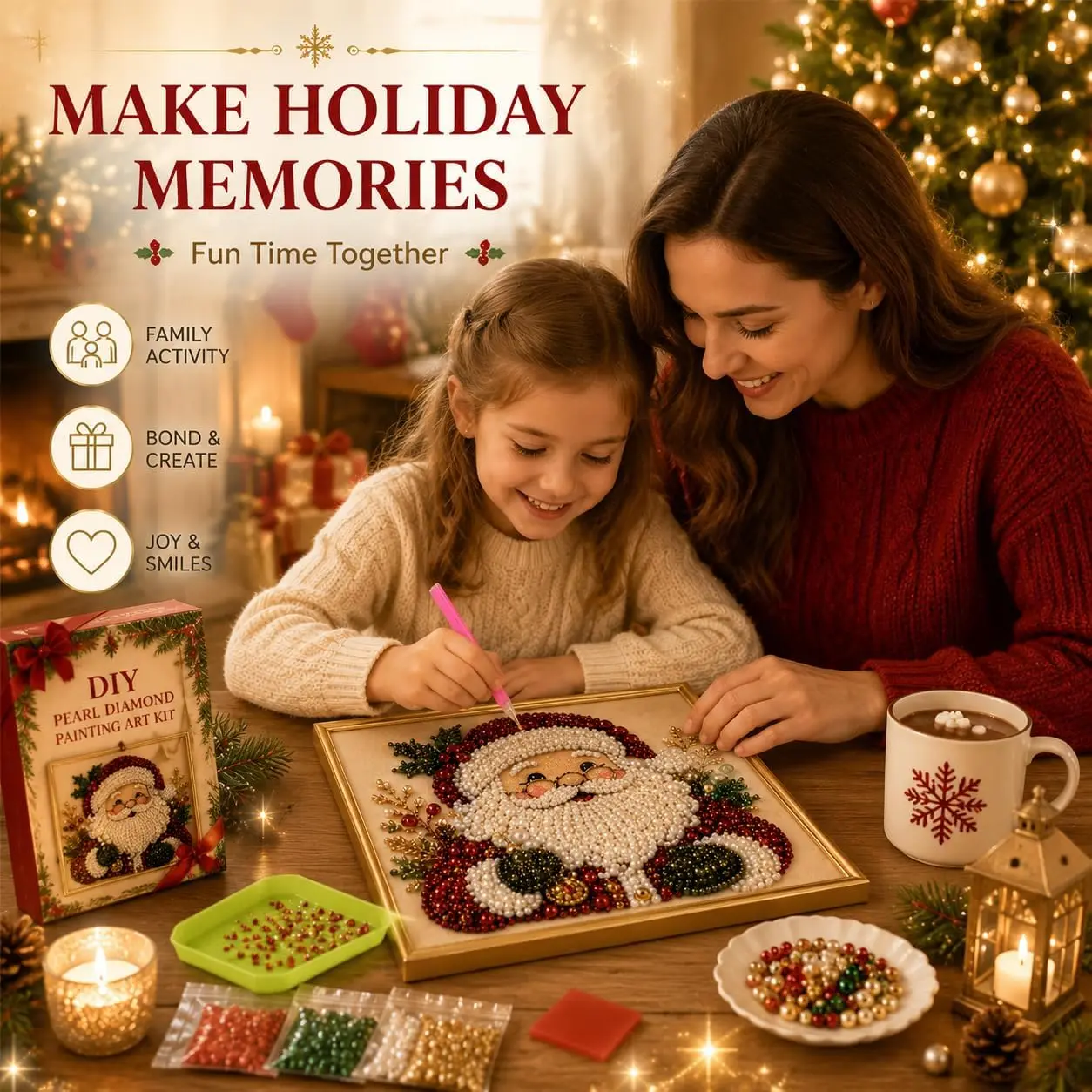 DIY Christmas Pearl Diamond Painting Art Kit with Frame Pearl Beads Art Craft for Adults Beginner Holiday Christmas Wall Decor - view 3
