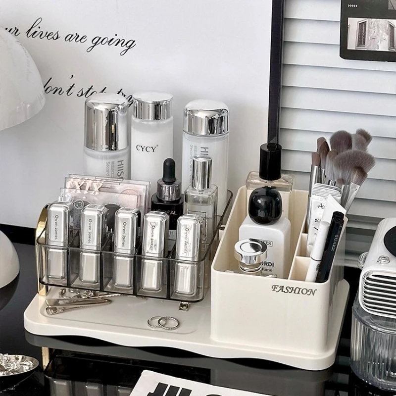 Luxury Cosmetic Organizer Makeup Storage Box Desktop Dressing Table Perfume Lipstick Makeup Brush Grids Rotating Storage Rack