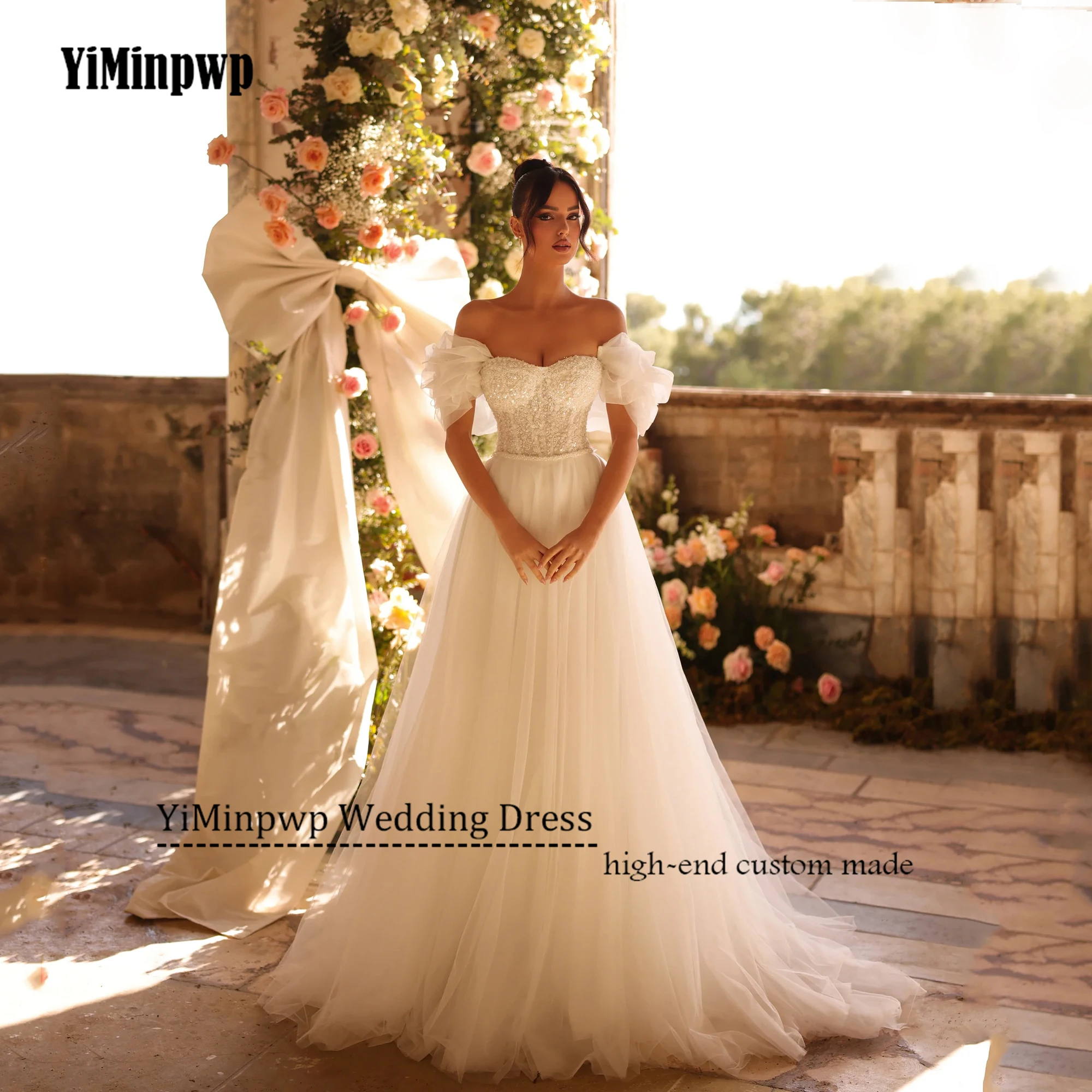 

Luxury Wedding Dress 2025 Bride Strapless Beaded A Line Tulle Detachable Sleeve Elegant Bridal Gown Vestidos De Novia Customized