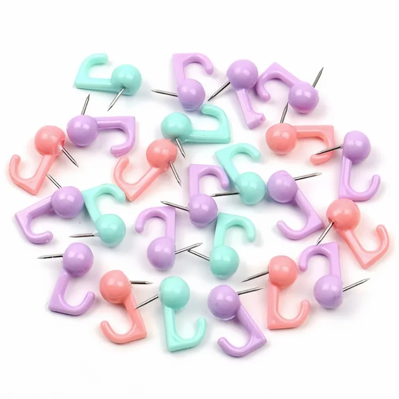Pack of 73 Push Pin Hooks, Random Color, Easy to Install, for Corkboards and Bulletin Boards, Durable and Practical